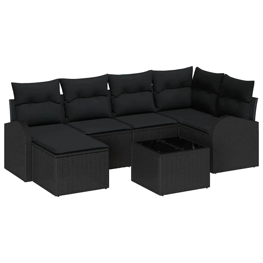 7-Piece Modular Black Poly Rattan Outdoor Sofa Set