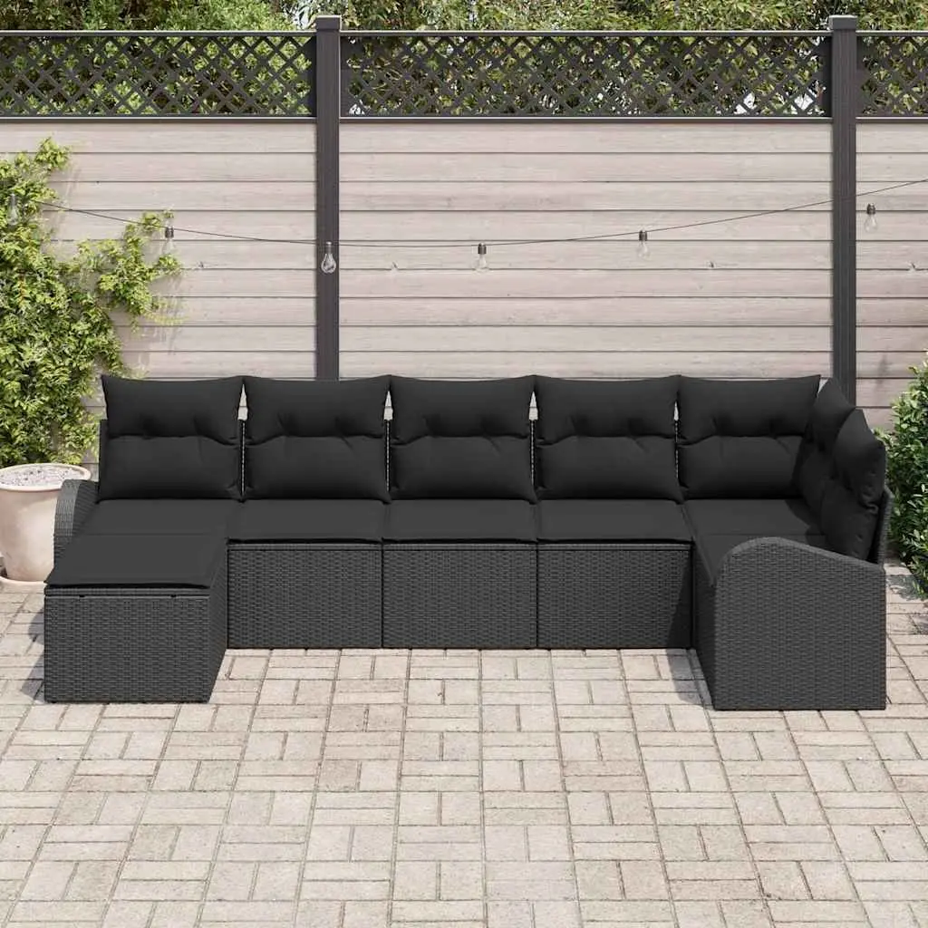 Outdoor Sofa Set Poly Rattan 7 Piece Black Modular Garden Furniture