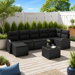 Modular 8-Piece Outdoor Sofa Set in Black Poly Rattan