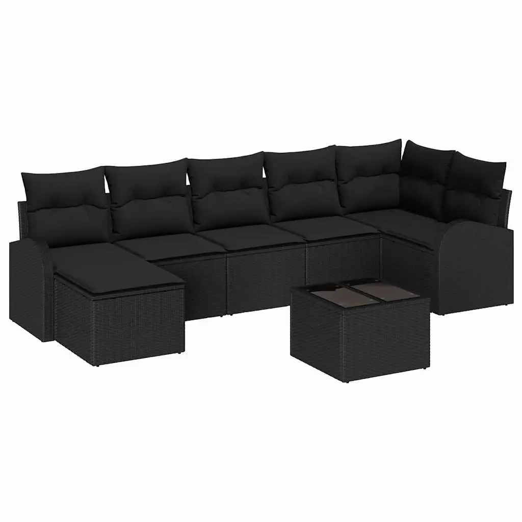 Modular 8-Piece Outdoor Sofa Set in Black Poly Rattan