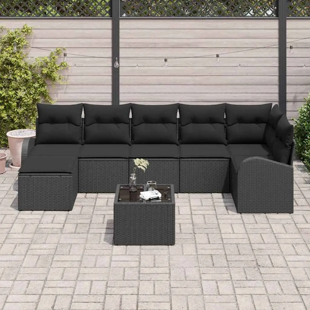 Modular 8-Piece Outdoor Sofa Set in Black Poly Rattan