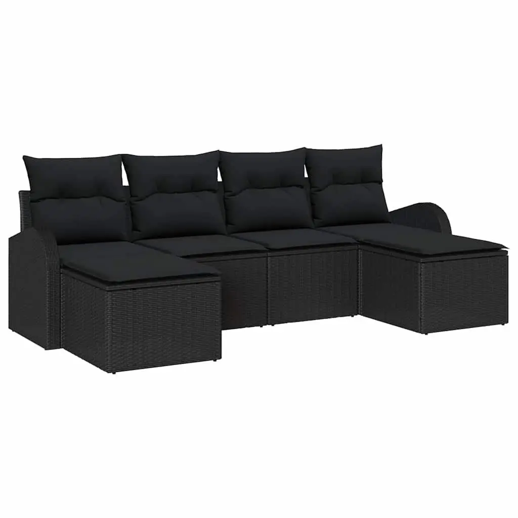 6-Piece Modular Black Poly Rattan Outdoor Sofa Set