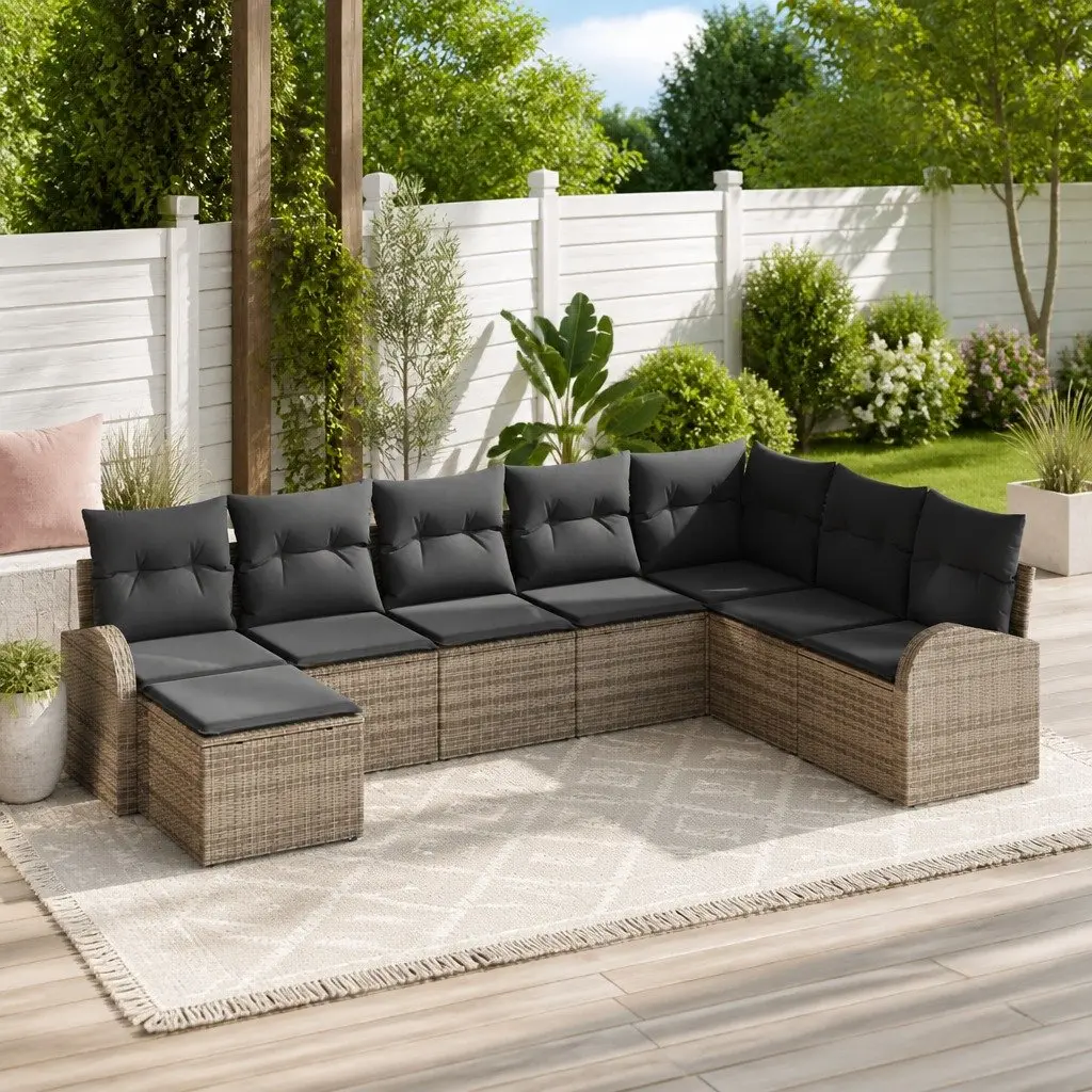 Outdoor Sofa Set Poly Rattan 8 Piece Modular Sectional Grey with Storage