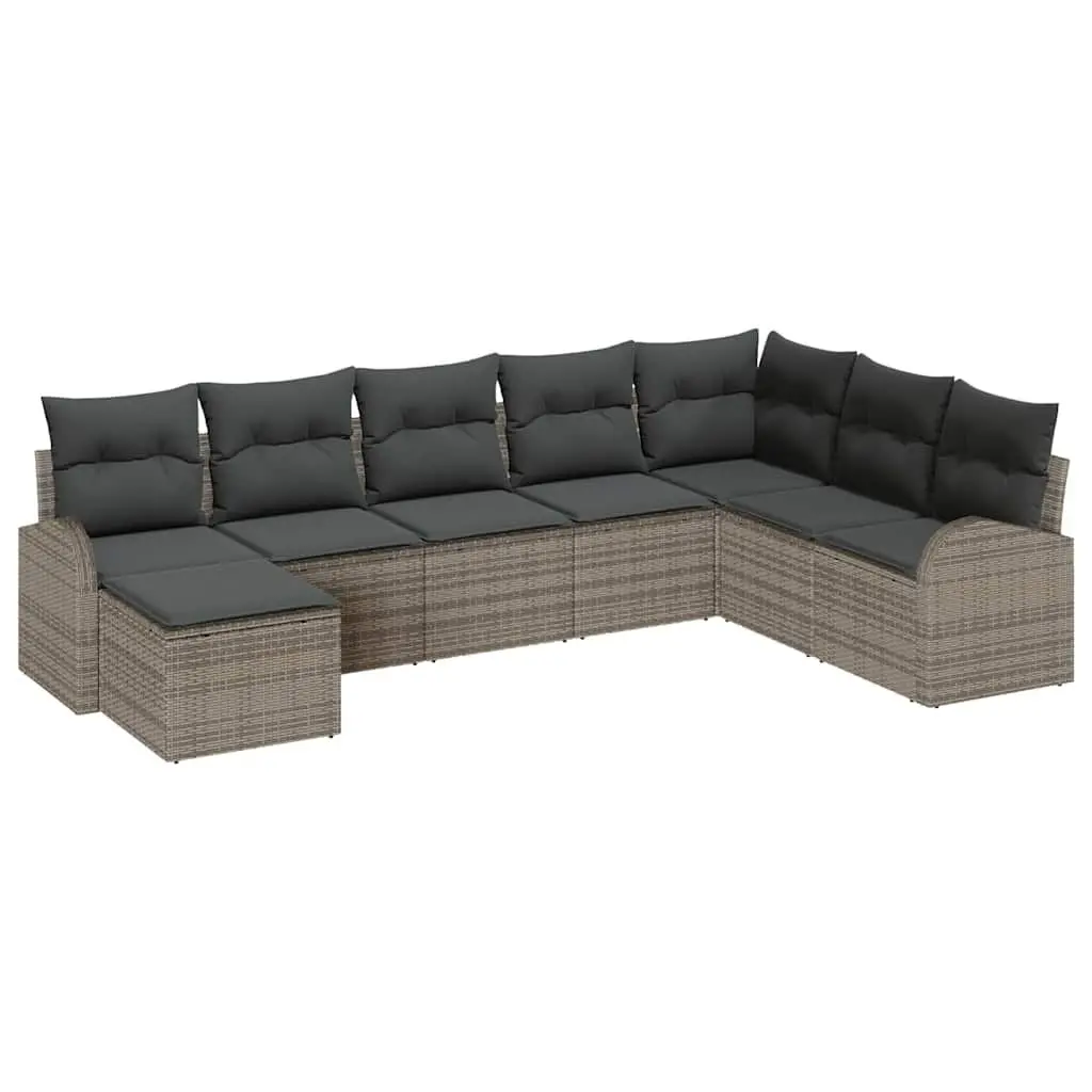 Outdoor Sofa Set Poly Rattan 8 Piece Modular Sectional Grey with Storage