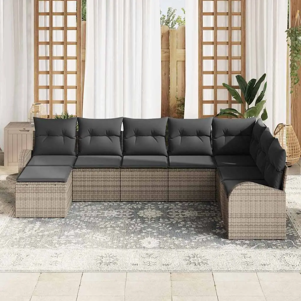 Outdoor Sofa Set Poly Rattan 8 Piece Modular Sectional Grey with Storage