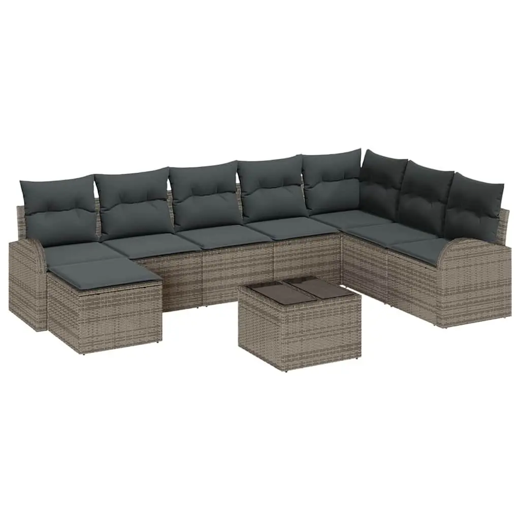 Modular Outdoor Garden Sofa Set Poly Rattan 9 Piece Grey