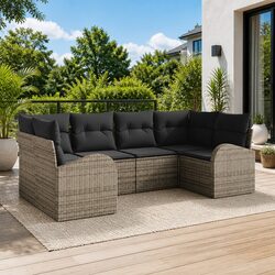 Premium 6-Piece Grey Poly Rattan Garden Sofa Set