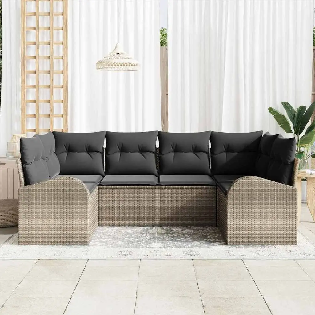 6-Piece Grey Poly Rattan Garden Sofa Set