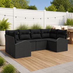 Black Poly Rattan 6-Piece Garden Sofa Set for Outdoors