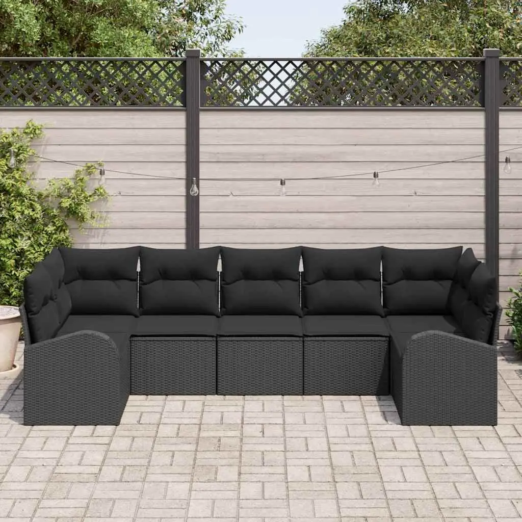 Garden Sofa Set Poly Rattan 7 Piece Black Outdoor Furniture with Cushions
