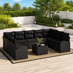 Black Modular Garden Sofa Set 10 Piece Outdoor Furniture