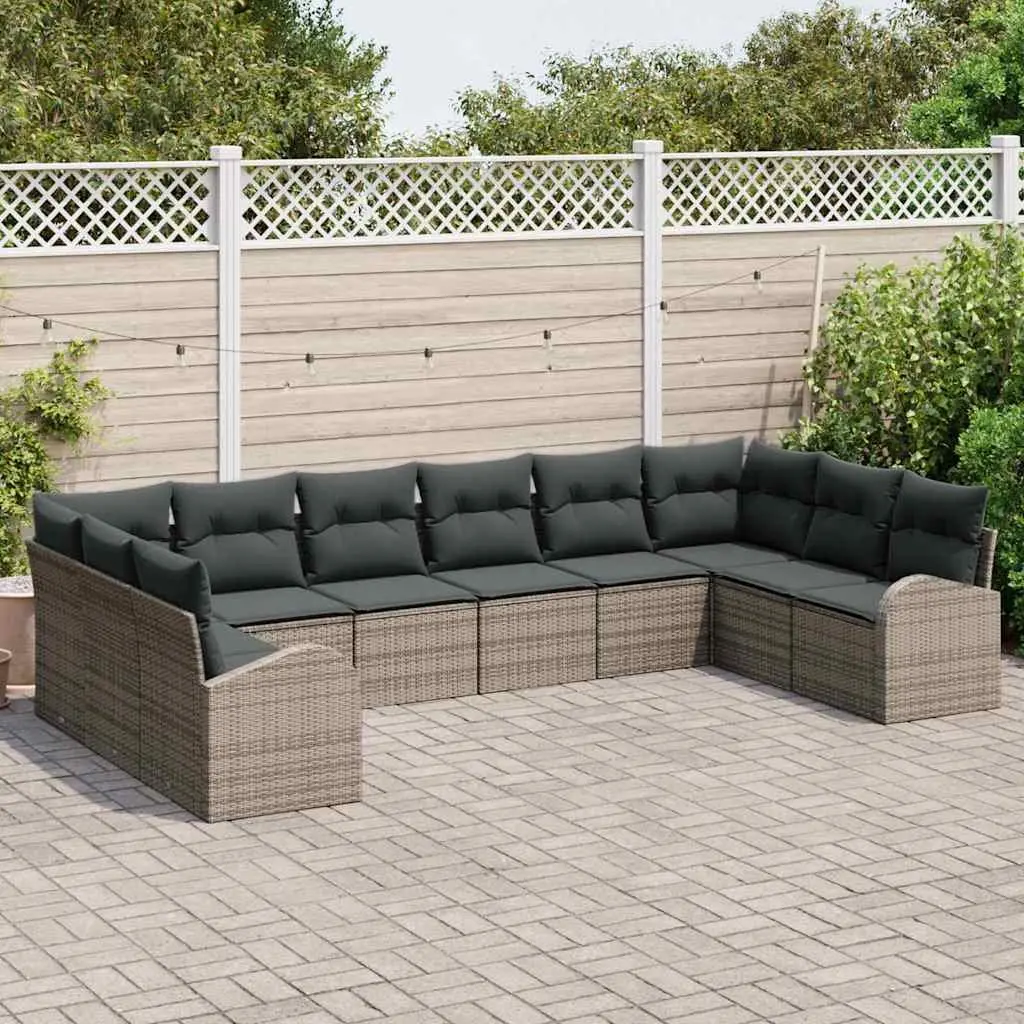10-Piece Grey Poly Rattan Garden Sofa Set