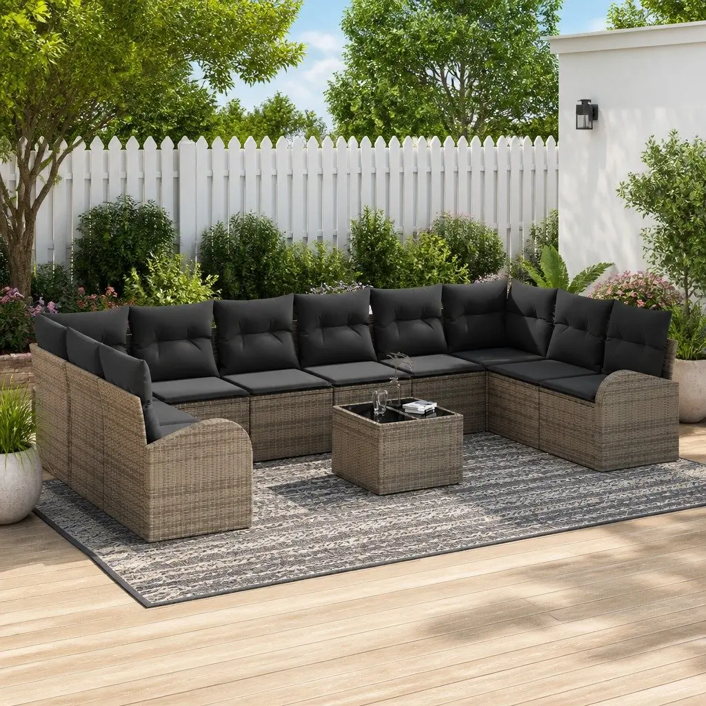 Outdoor Garden Sofa Set Poly Rattan 11 Piece Light Grey