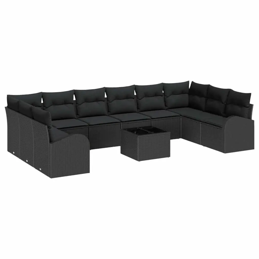 Outdoor Garden Sofa Set Poly Rattan 11 Piece Black