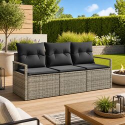 Durable Grey Poly Rattan Outdoor Garden Sofa Set