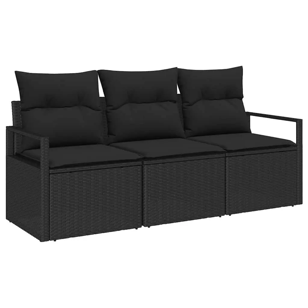 3 Piece Outdoor Garden Sofa Set Poly Rattan Black with Cushions