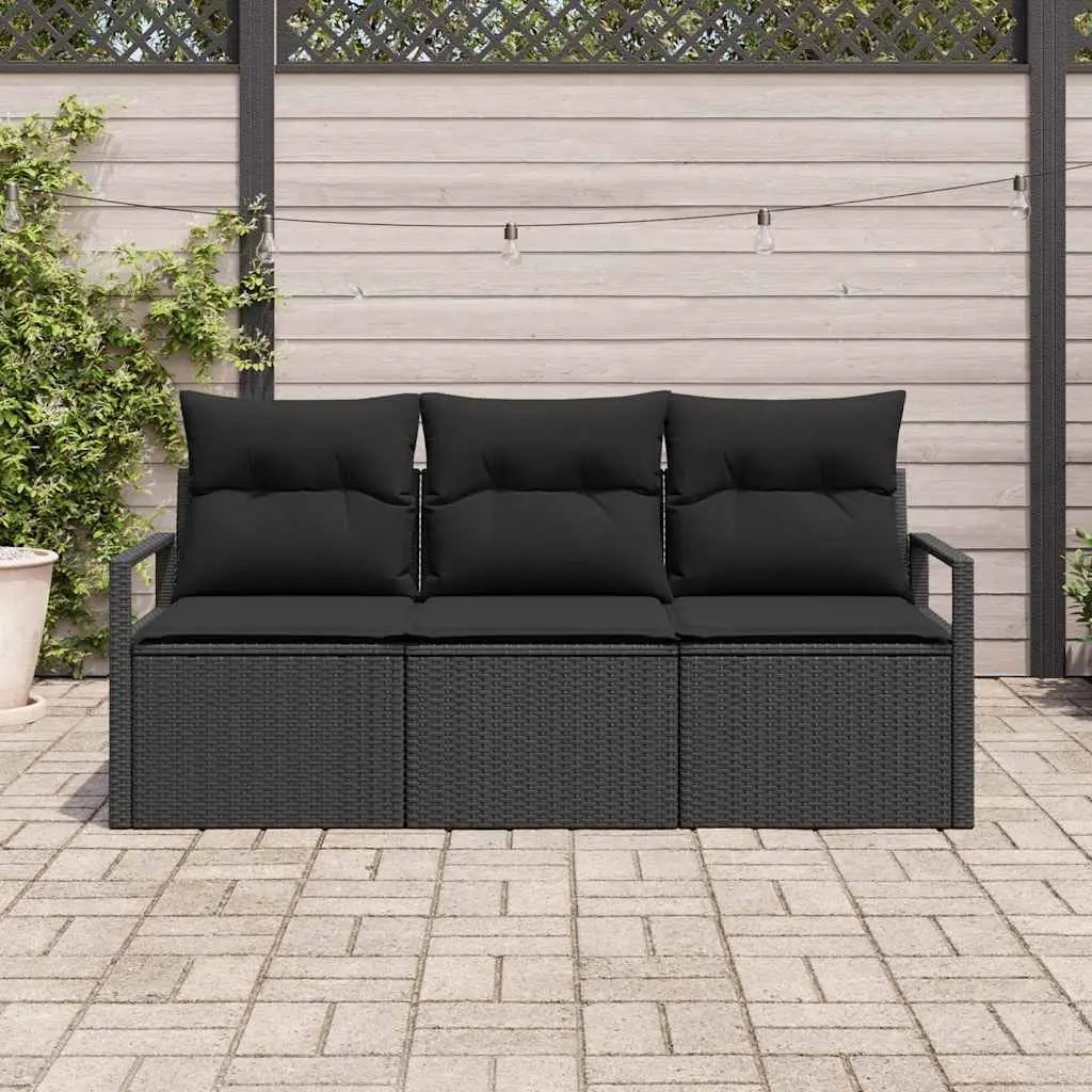 3 Piece Outdoor Garden Sofa Set Poly Rattan Black with Cushions