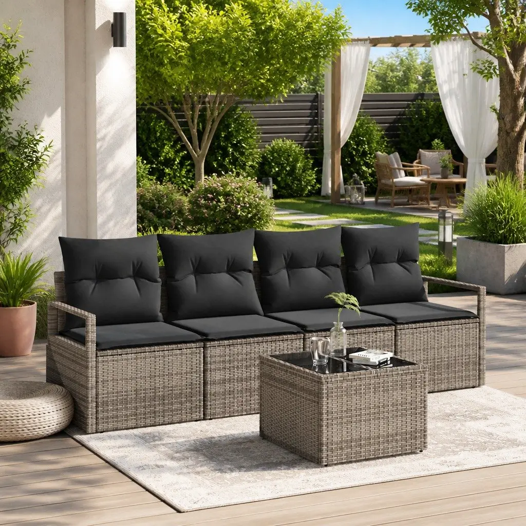Grey Poly Rattan 5-Piece Outdoor Sofa Set