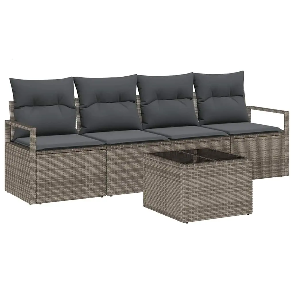 Grey Poly Rattan 5-Piece Outdoor Sofa Set