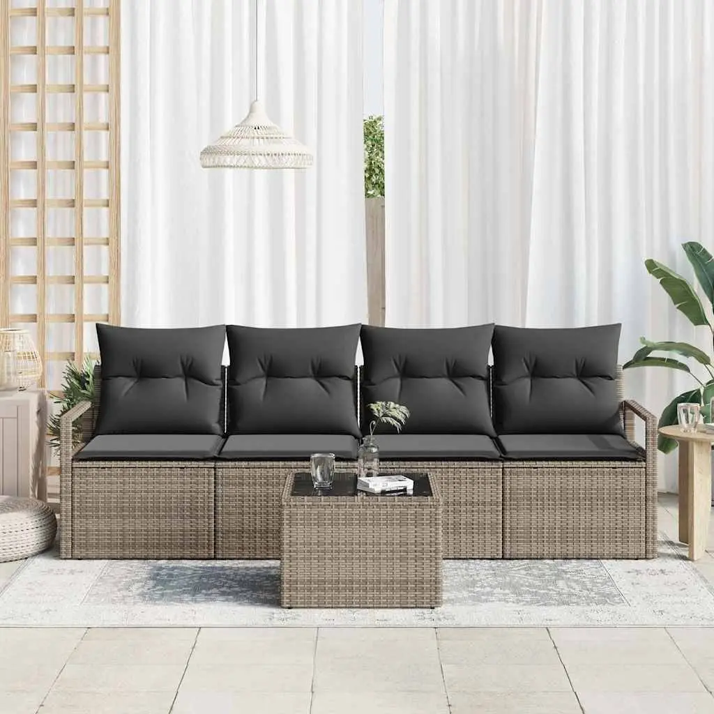 Grey Poly Rattan 5-Piece Outdoor Sofa Set