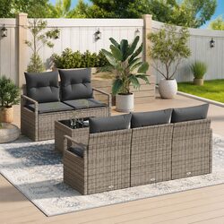 6-Piece Modular Grey Poly Rattan Outdoor Sofa Set