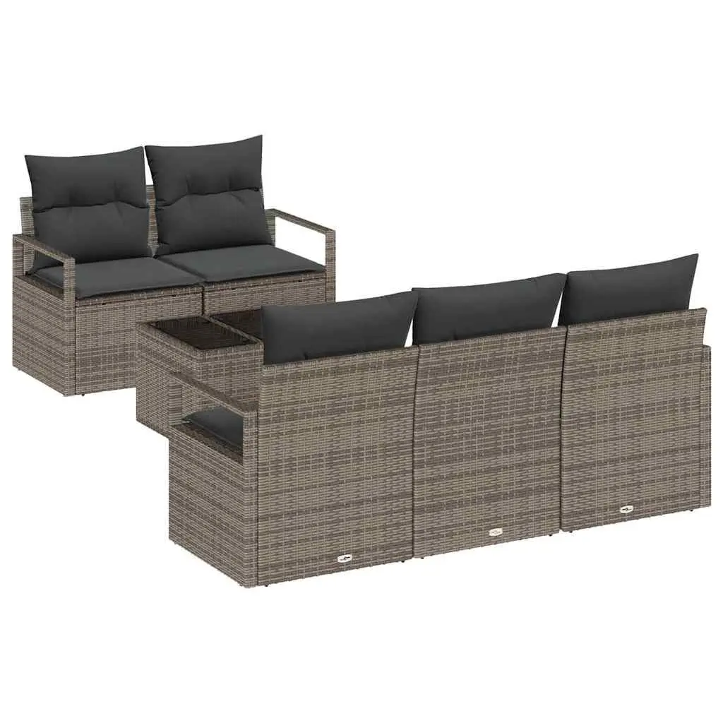 6-Piece Modular Grey Poly Rattan Outdoor Sofa Set