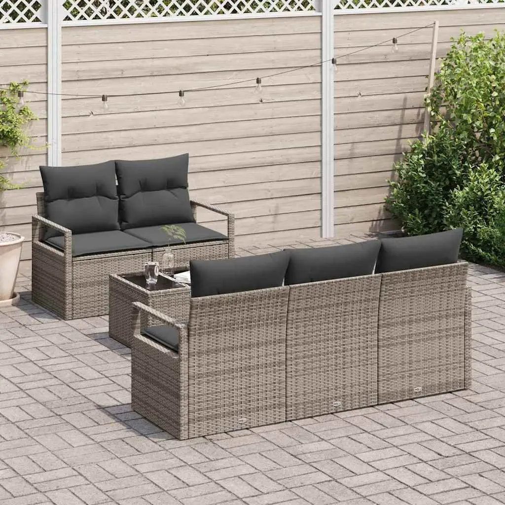 6-Piece Modular Grey Poly Rattan Outdoor Sofa Set