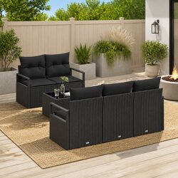 Premium 6 Piece Modular Garden Sofa Set in Black Rattan
