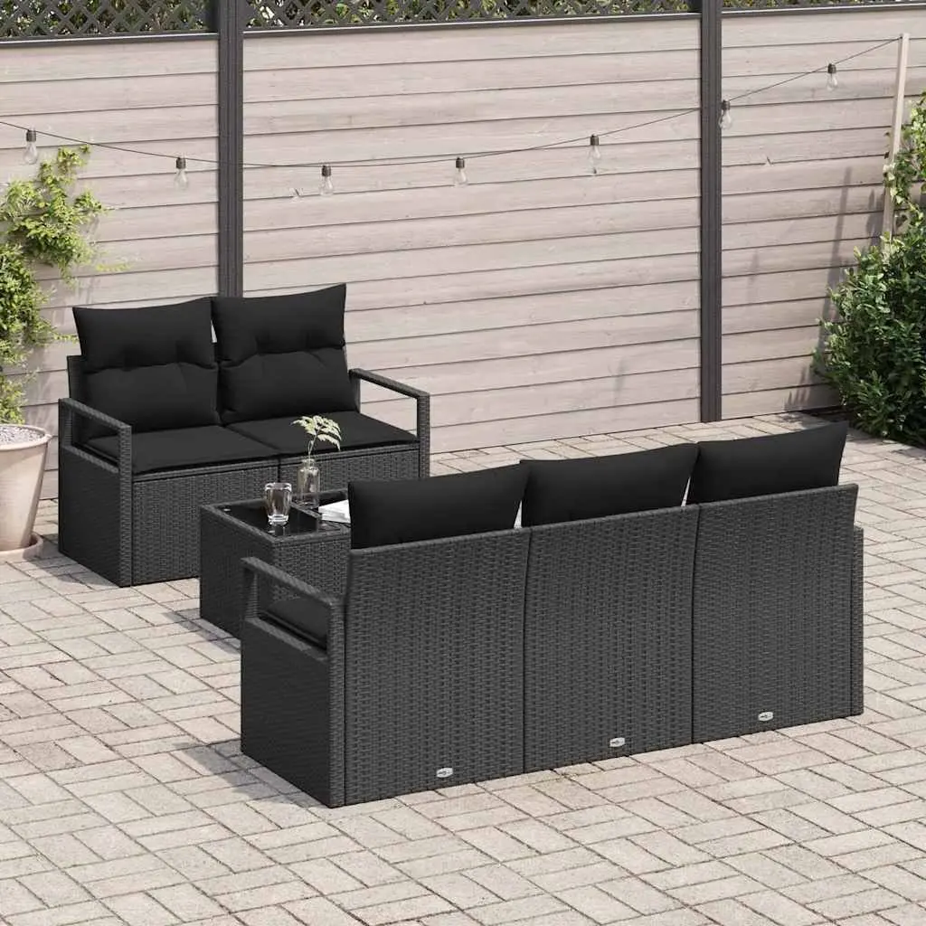 6 Piece Modular Garden Sofa Set in Black Rattan
