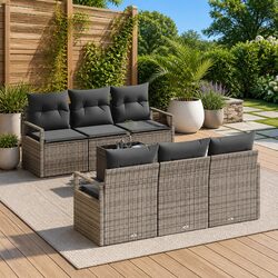 Durable 7-Piece Grey Poly Rattan Garden Sofa Set