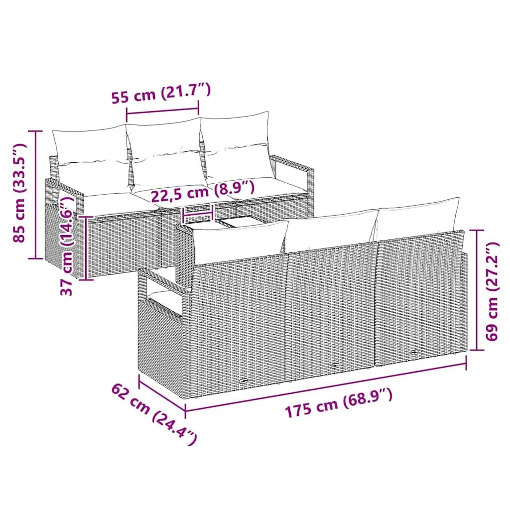Modular Garden Sofa Set 7 Pieces Poly Rattan Grey Outdoor Patio Seating