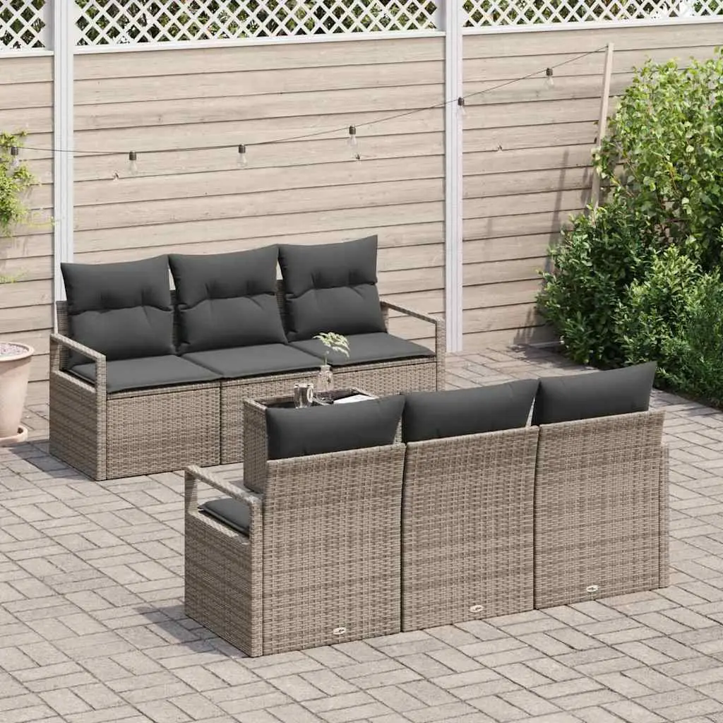 Modular Garden Sofa Set 7 Pieces Poly Rattan Grey Outdoor Patio Seating