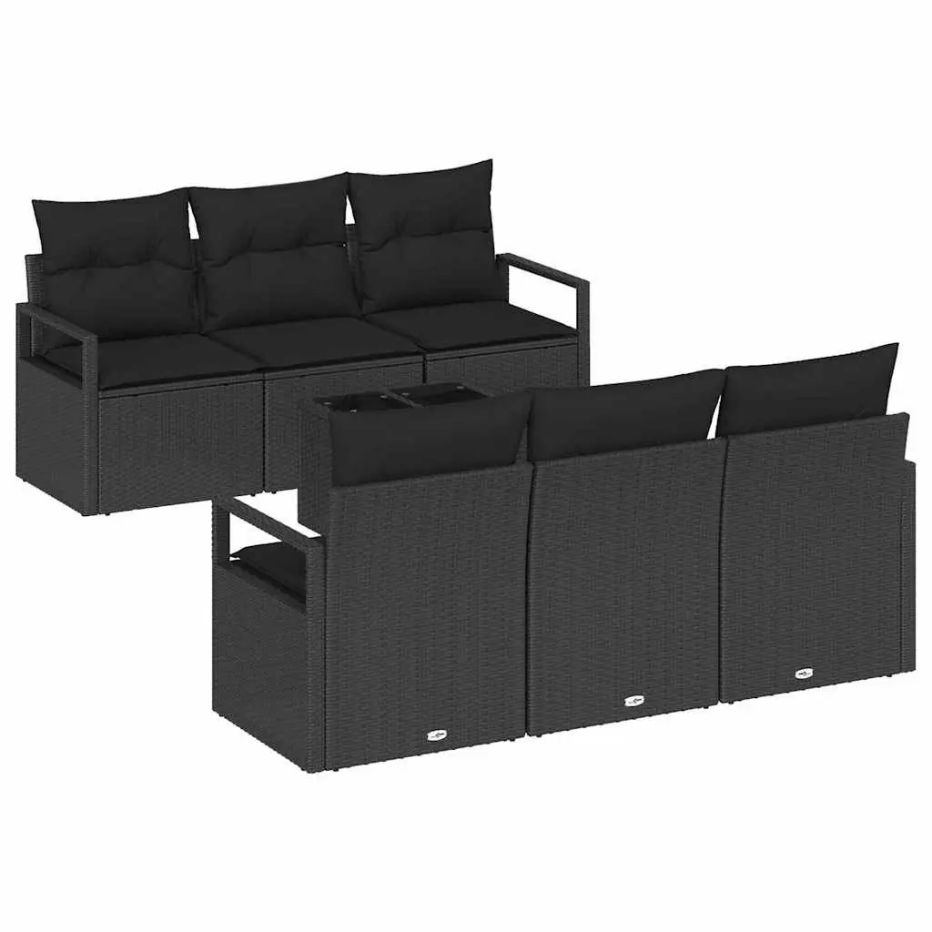 7-Piece Black Poly Rattan Outdoor Sofa Set