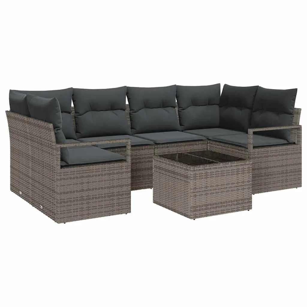 Modular Grey Patio Sofa Set 7 Pieces Poly Rattan Steel Glass Garden Outdoor
