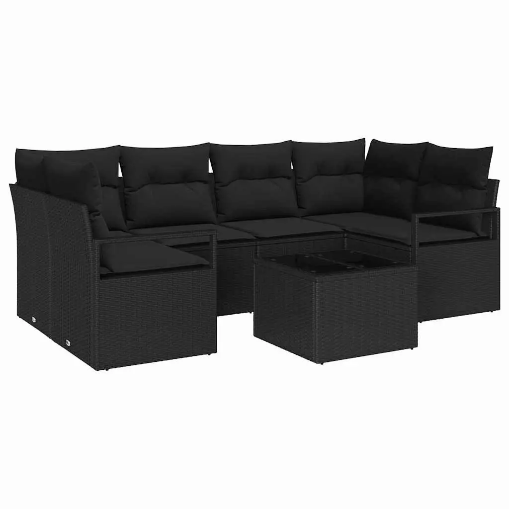 7-Piece Modular Black Poly Rattan Sofa Set