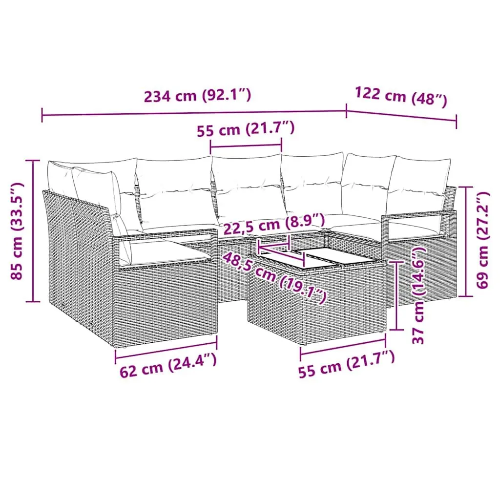7-Piece Modular Black Poly Rattan Sofa Set