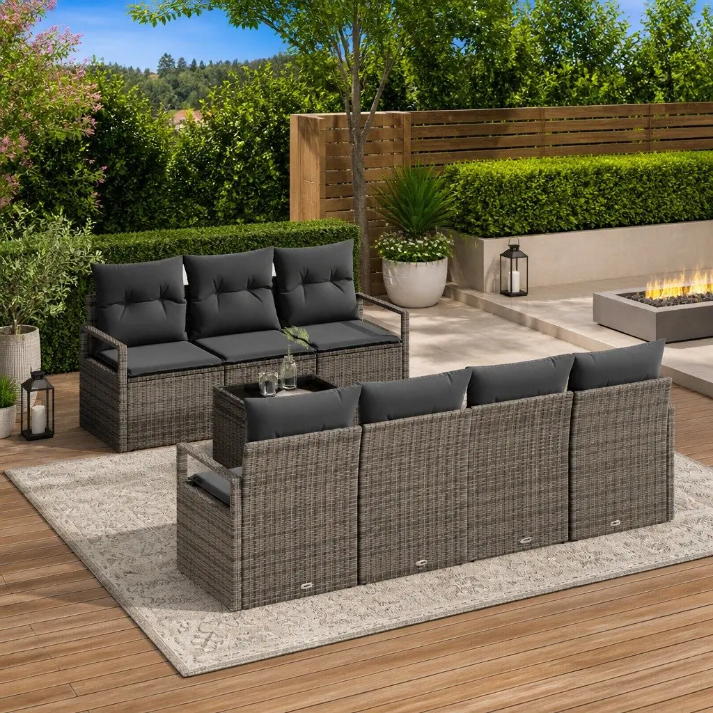 Grey Poly Rattan Modular Garden Sofa Set 8pcs