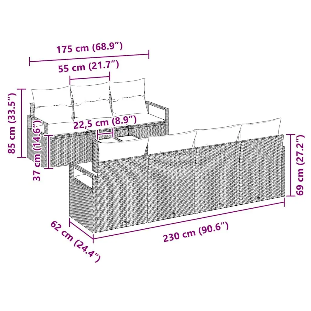 Grey Poly Rattan Modular Garden Sofa Set 8pcs
