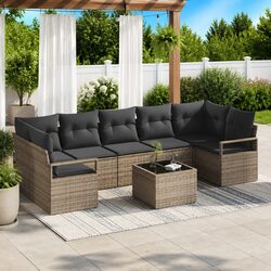 Grey Poly Rattan 8-Piece Outdoor Garden Sofa Set