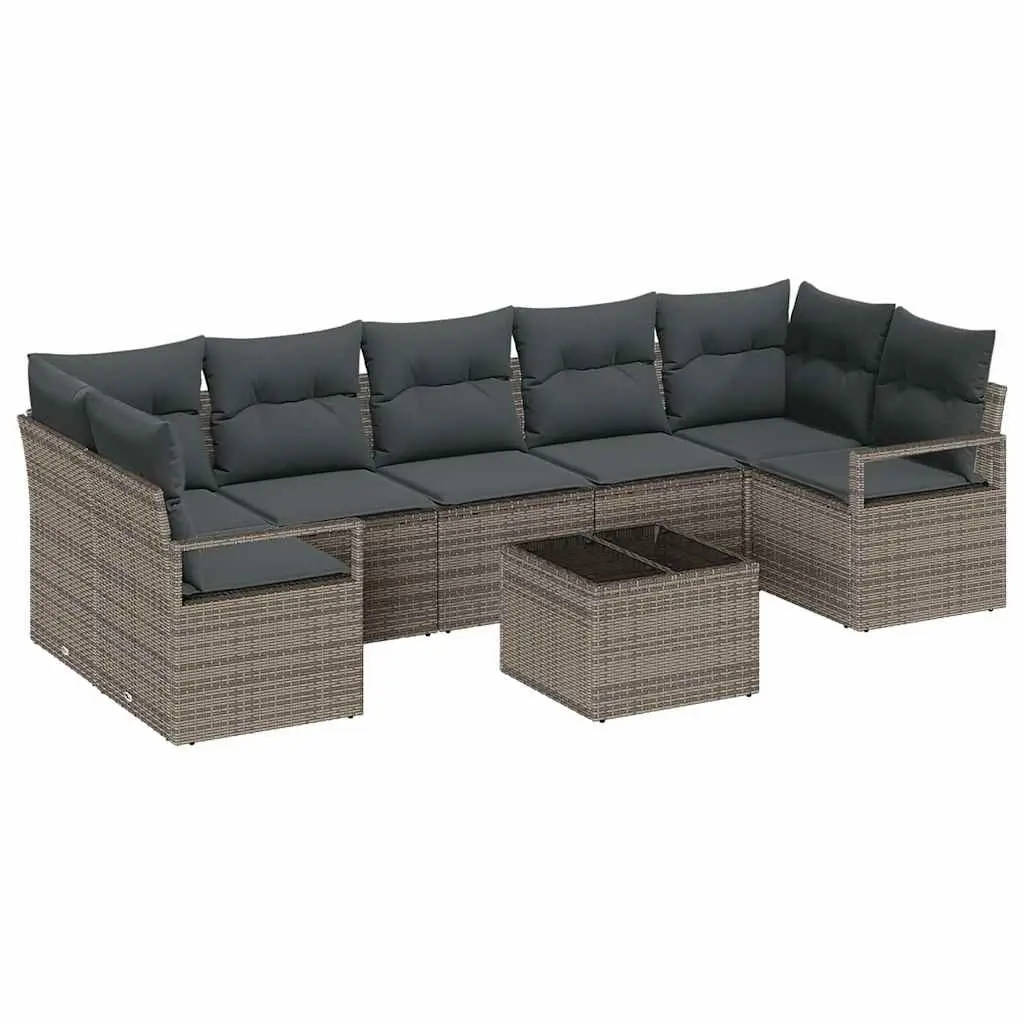 Grey Poly Rattan 8-Piece Outdoor Garden Sofa Set