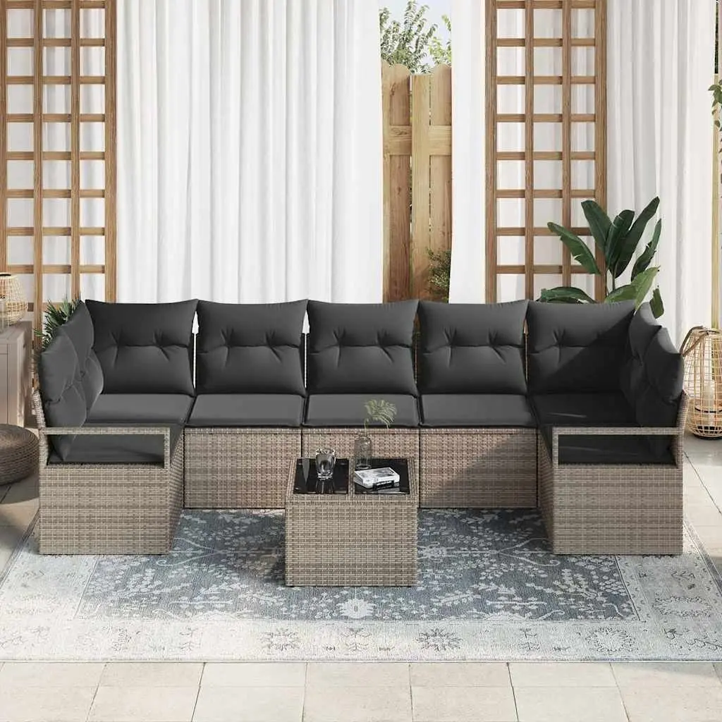 Grey Poly Rattan 8-Piece Outdoor Garden Sofa Set