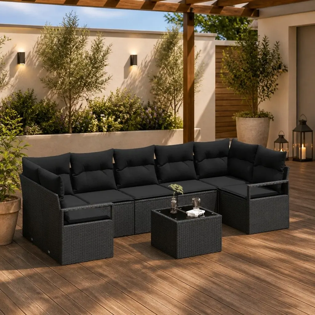 8-Piece Modular Outdoor Sofa Set with Glass Table