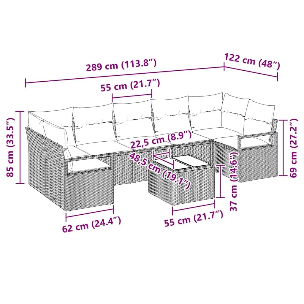 8-Piece Modular Outdoor Sofa Set with Glass Table