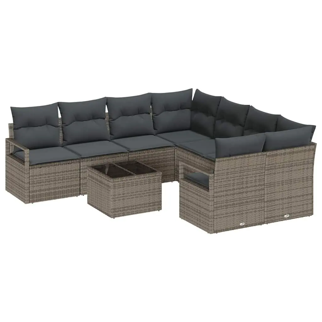 Outdoor Sofa Set Poly Rattan 9 Pieces Grey Garden Furniture with Cushions