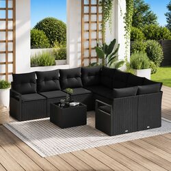 9-Piece Modular Rattan Sofa Set for Outdoor Spaces