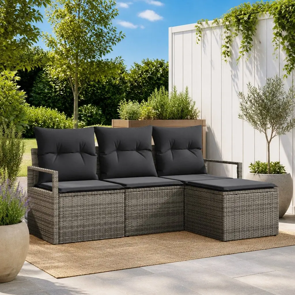 Grey Poly Rattan Outdoor Sofa Set with Storage
