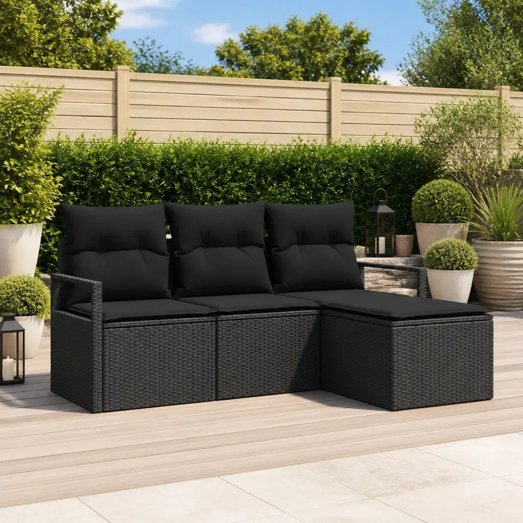 Outdoor Sofa Set Poly Rattan 4 Piece Black