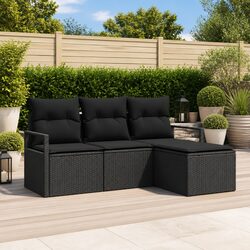 Premium Black Poly Rattan 4-Piece Outdoor Sofa Set
