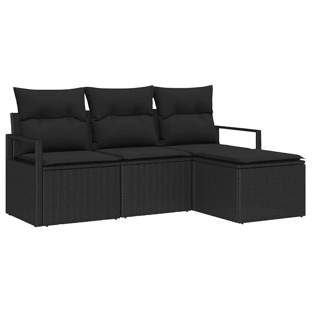 Outdoor Sofa Set Poly Rattan 4 Piece Black