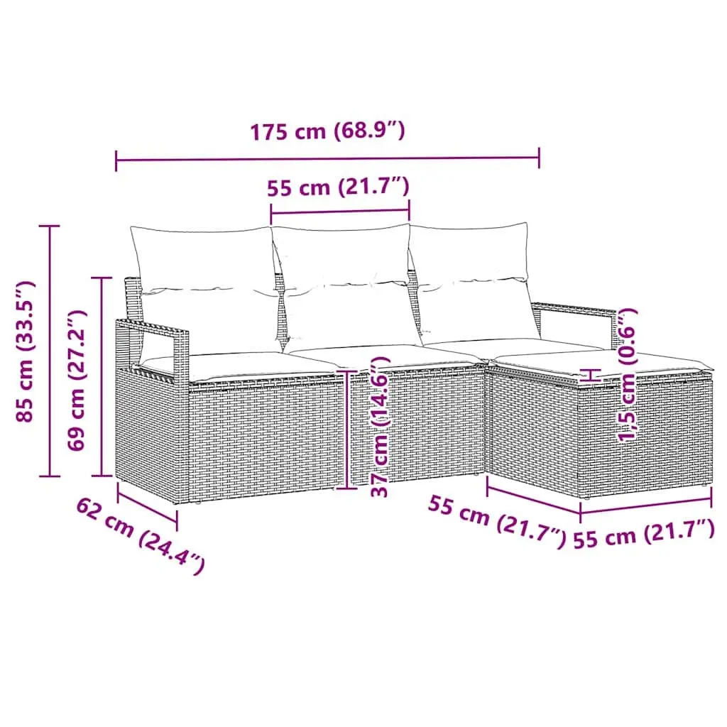 Outdoor Sofa Set Poly Rattan 4 Piece Black